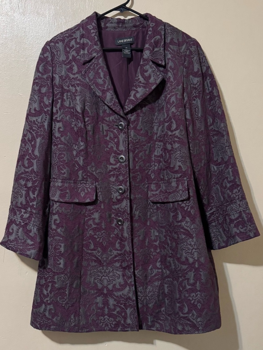 Lane Bryant Plum and Gray Jacquard Button-Front Pea Coat